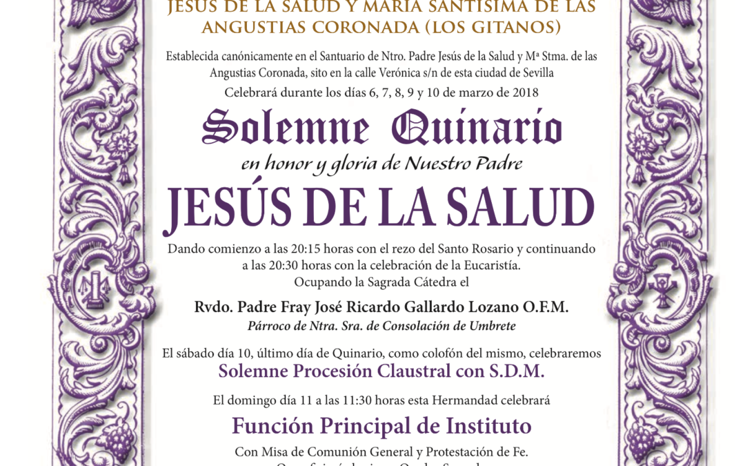 Solemne Quinario en honor de Nuestro Padre Jesús de la Salud.