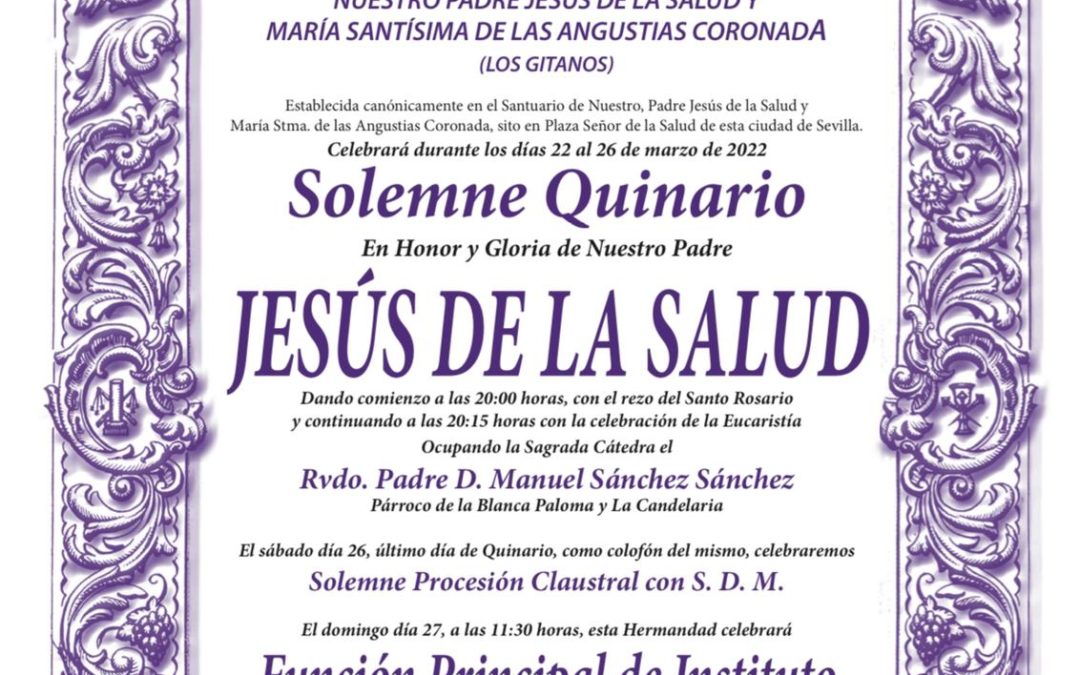 Solemne Quinario en honor y gloria de Nuestro Padre Jesús de la Salud